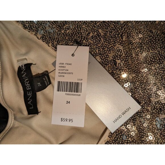 Lane Bryant Gold Sequin Short Sleeve Top Blouse Womens 24 Scoop V-Neck NWT - Picture 4 of 5